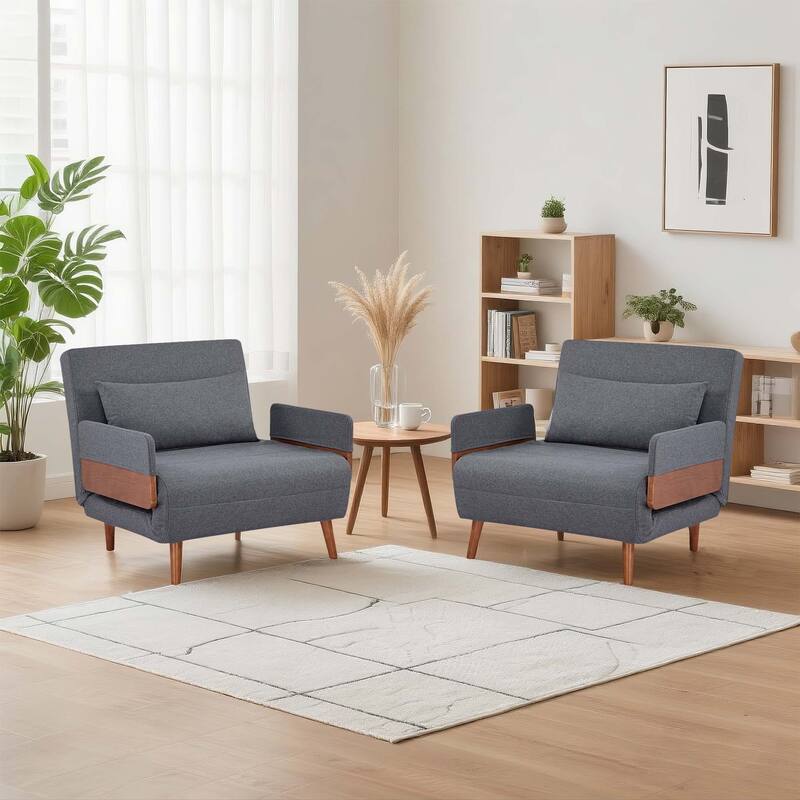 2-Piece Convertible Sleeper Sofa, Single-Seater Sofa Bed with Adjustable Backrest, DayBed with Silent Hinges
