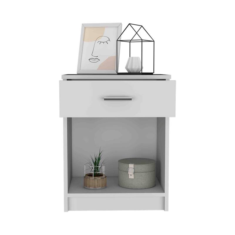 Compact Black End Table/Nightstand - One Drawer, Open Shelf, and Superior Top
