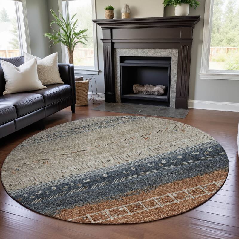Premium Washable Super Soft Modern Tribal Mayfield Rug - Brown - 8' x 8'