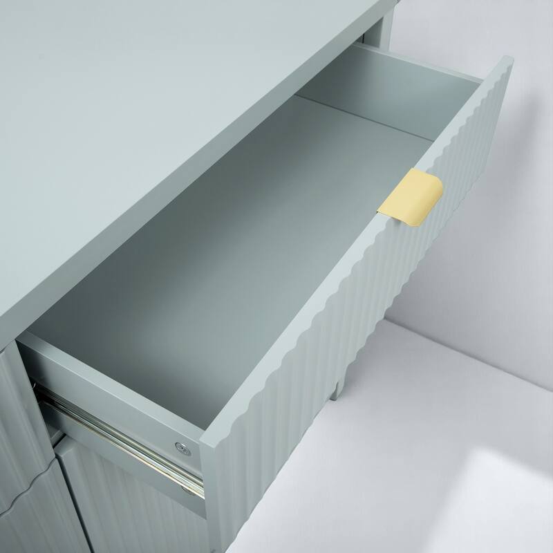 Wave-Grain Sideboard Buffet Cabinet with Drawers and Adjustable Shelves, 55in Console Table with Aluminum Handles