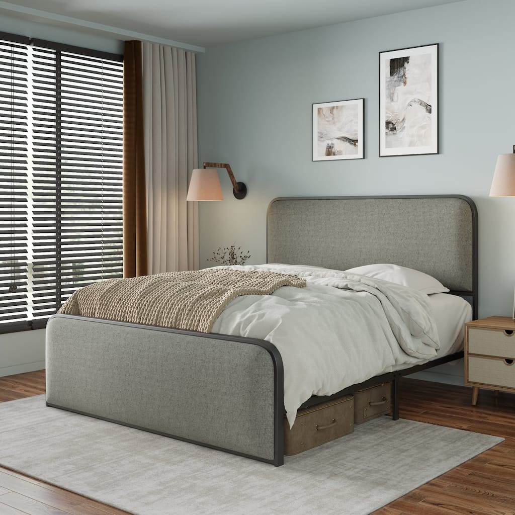 Curved Upholstered Headboard and Footboard Bed