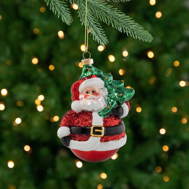 Santa and Yule Tree Delivery Christmas Ornament - 4.5"