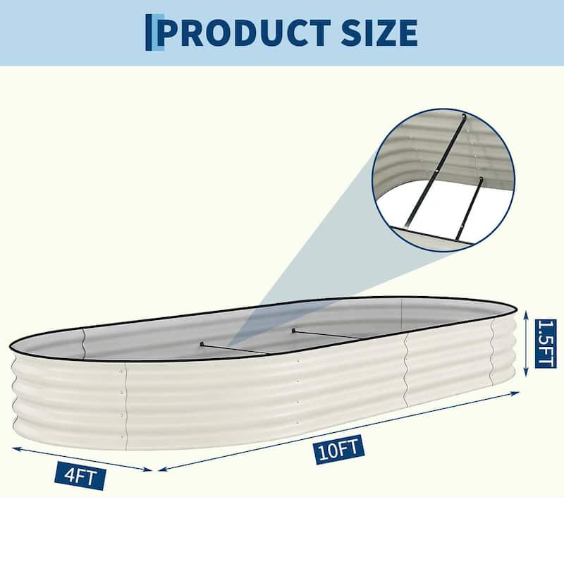 10x4x1.5 FT Galvanized Steel Raised Garden Bed, Planter for Vegetables, Flowers with Anti-Cut Strips - N/A