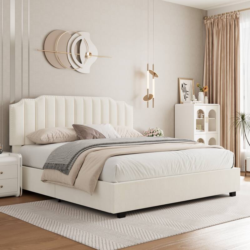 Queen Size Modern Velvet Upholstered Platform Bed with Storage