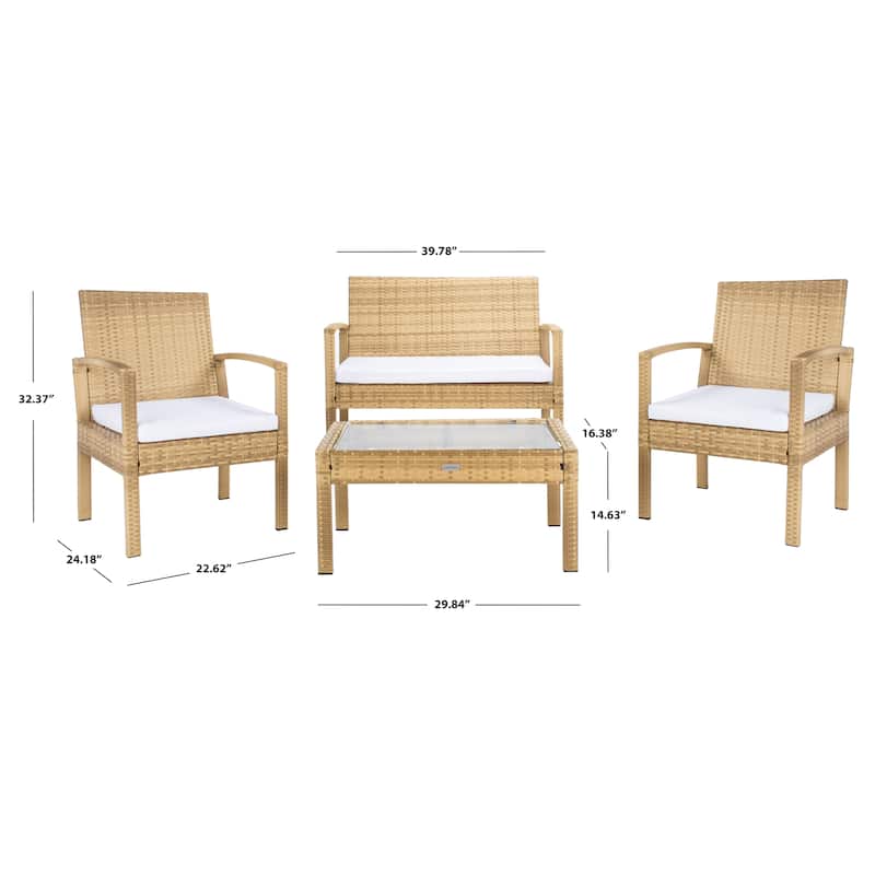 SAFAVIEH Outdoor Bassey 4-Piece Conversation Patio Set. - 39.78" x 24.18" x 32.37"
