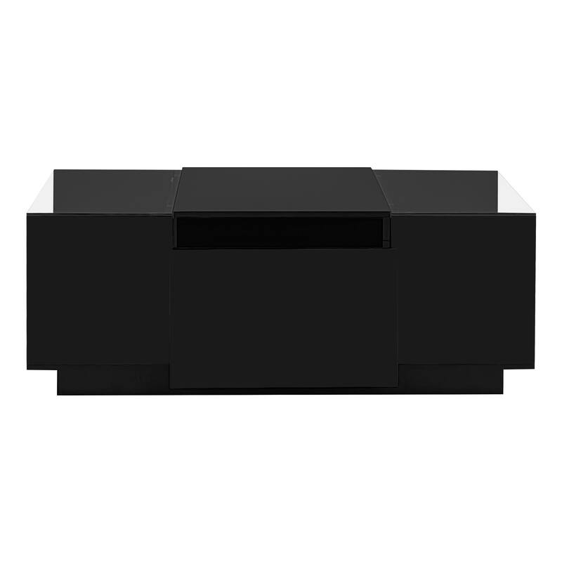 LED Coffee Table with 2 Drawers, Rectangle High Gloss Center Table, Modern Glass Tabletop Storage Table for Living Room