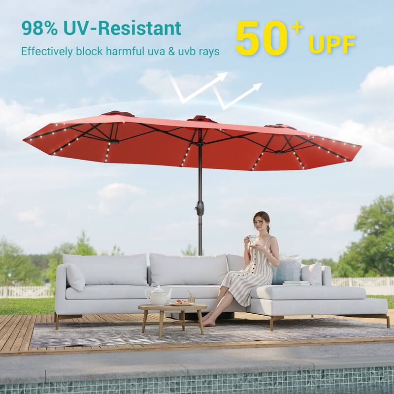 BONOSUKI 15×9FT LED Double-Sided Patio Umbrella with BASE Enhance Your Outdoor Oasis-Stylish