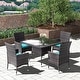 preview thumbnail 11 of 52, Kullavik Outdoor Dining Set, Rattan Patio Furniture Dining Table & Chairs 5Pcs Turquoise
