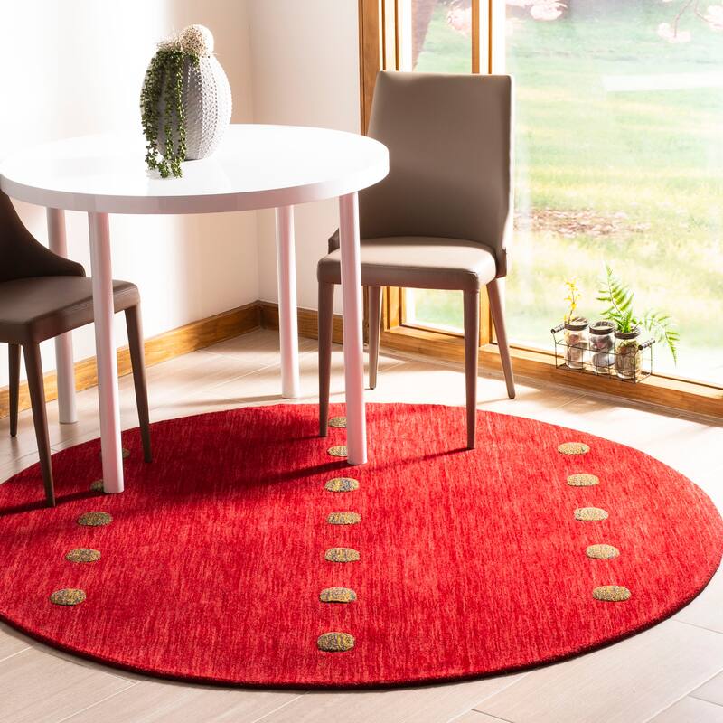 SAFAVIEH Handmade Himalaya Poppy Glossary Modern Wool Rug - 6' Round - Red