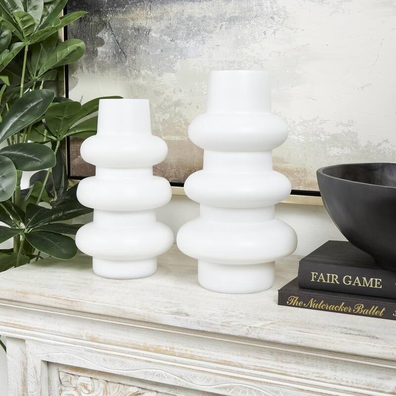 Glass Dimensional Bubble Decorative Vase - Set of 2 Black or White- Roche River Decor