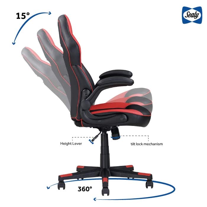 Sealy® Gamer 115 Ergonomic Gaming Chair with High-Back and Padded Armrests
