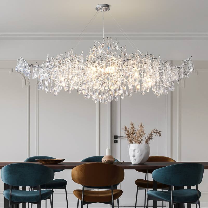 KAYLA 47.2" 14-Lights Gold Luxury Crystal Linear Chandelier - Silver-59