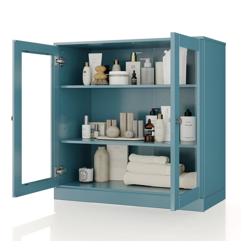 Palace Imports 100% Solid Wood 32" Bathroom Cabinet with Clear Glass Doors and Adjustable Shelves