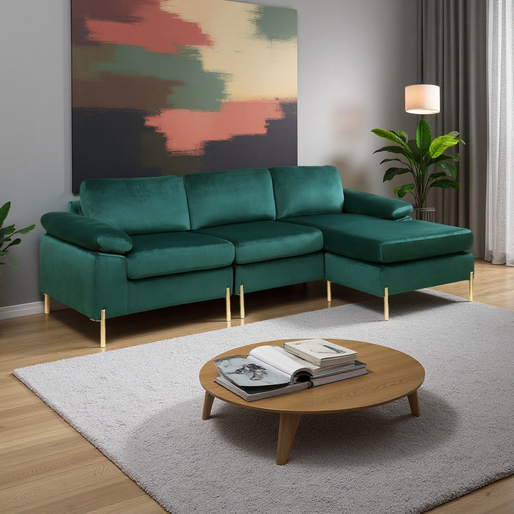 101.2" Velvet L-Shaped Sectional Sofa with Chaise Lounge