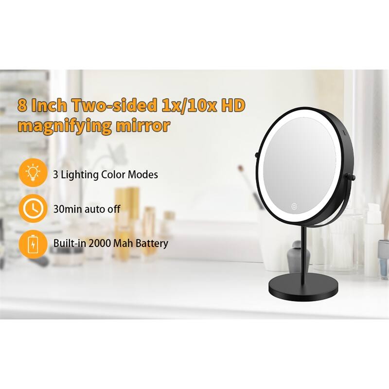1X/10X 360 Rotation Makeup Mirror w/ Lights, 3 Color Lighting Dimmable