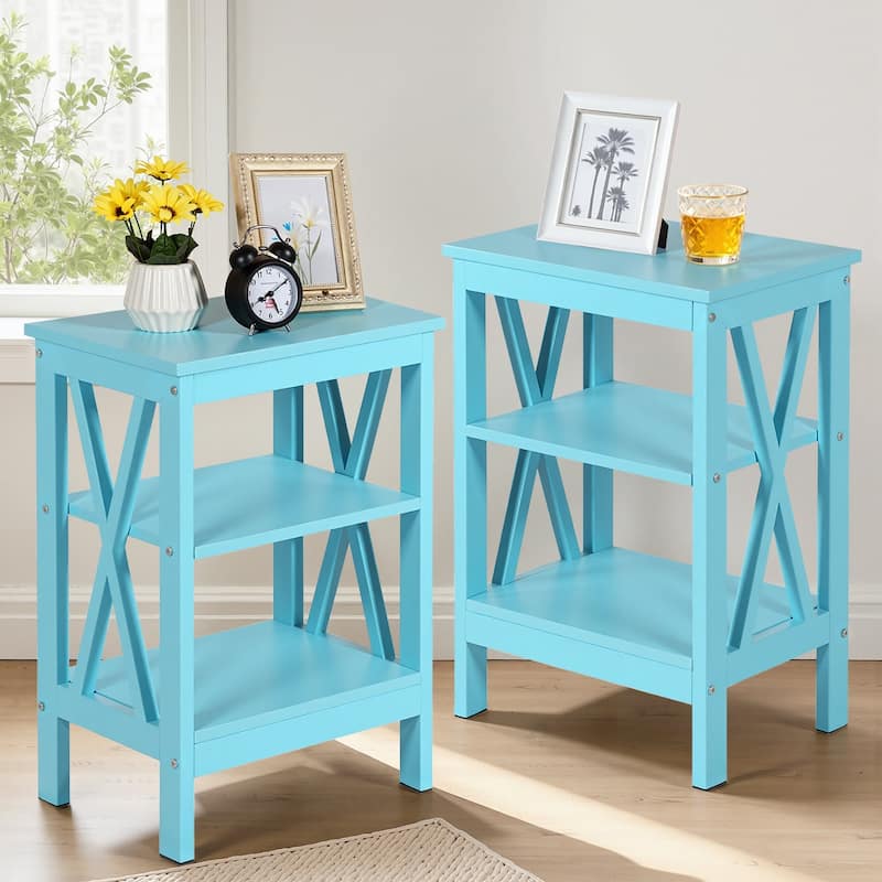 Javlergo Set of 2 Nightstand Bedside Table, Modern Small Side End Table with Open Storage Shelves - Light Blue