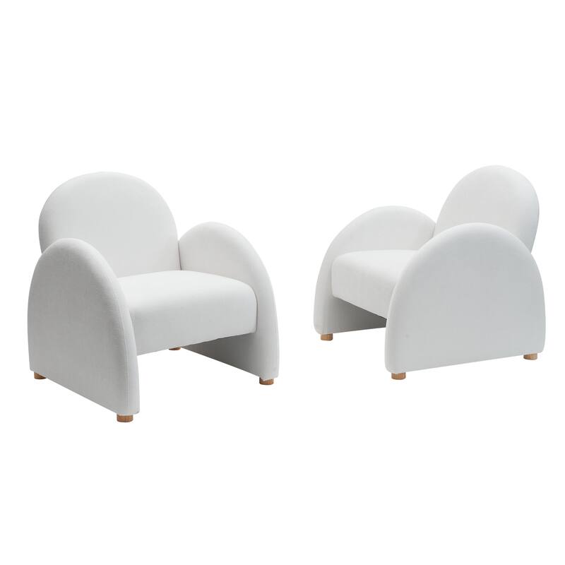 Modern Boucle Accent Armchair - Comfortable Upholstered Lounge Chair with Curved Armrests, Stylish Minimalist Chair