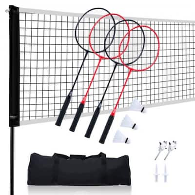 Portable Badminton Net Set with Rackets, Poles & Shuttlecocks