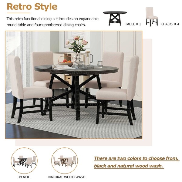 5 Piece Vintage Dining Table Set with Extendable Round Table Removable Center Table and 4 Fine Upholstered Chairs On Sale Bed Bath Beyond 40644255
