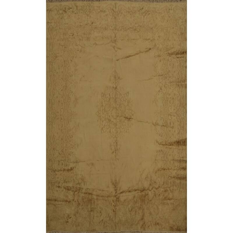 Hand Knotted Oriental 100% Wool Carpet Traditional Floral Yellow & Gold Kerman Area Rug - 11' 10'' X 8' 10''