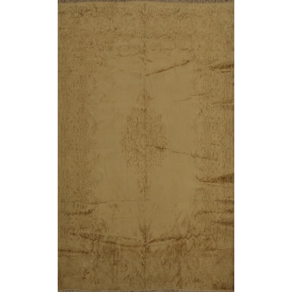 Hand Knotted Oriental 100% Wool Carpet Traditional Floral Yellow & Gold Kerman Area Rug - 11' 10'' X 8' 10''