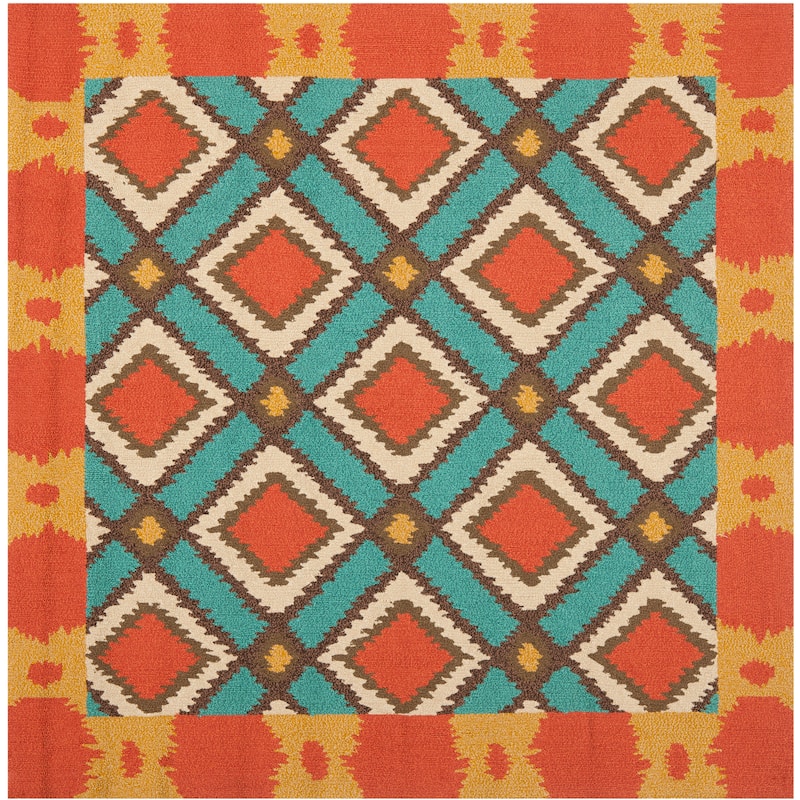 SAFAVIEH Handmade Four Seasons Malwine Floral Rug - 6' Square - Light Blue/Red