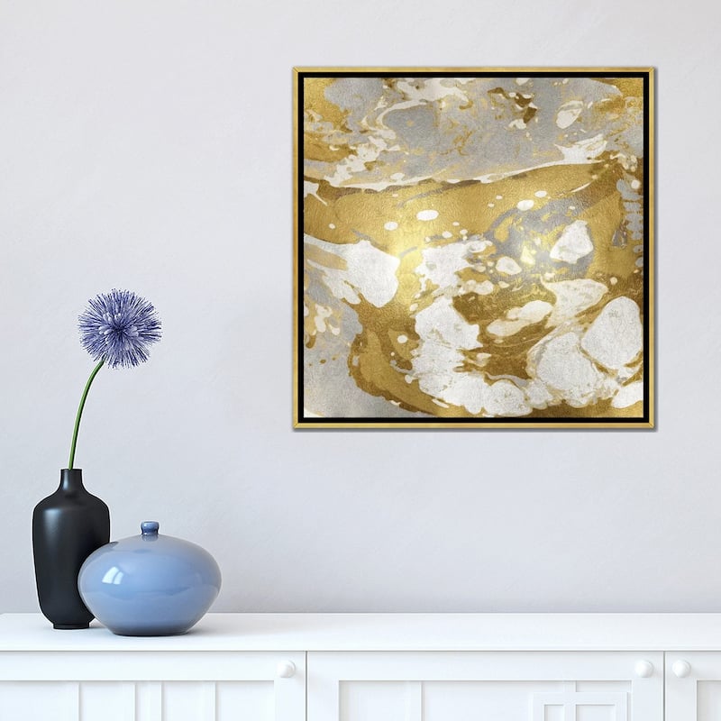 iCanvas "Marbleized In Gold And Silver" by Danielle Carson Framed Canvas Print