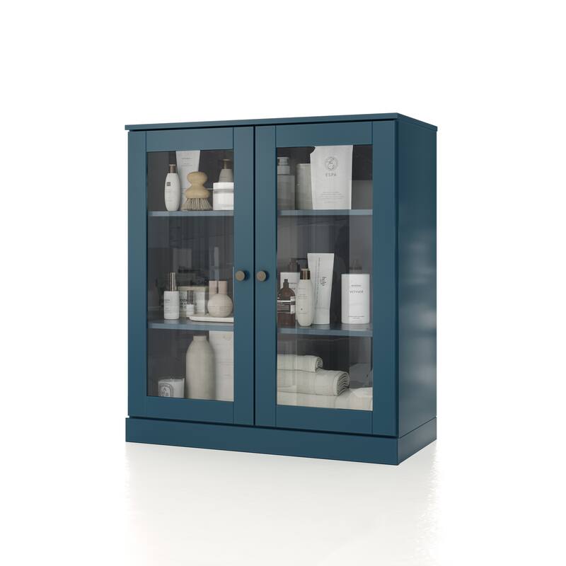 Palace Imports 100% Solid Wood 32" Bathroom Cabinet with Clear Glass Doors and Adjustable Shelves