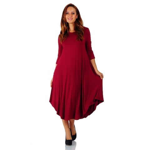 Simply Ravishing 3/4 Sleeve Rounded Hem Mid-Length Maxi Dress (Size: S-5X)