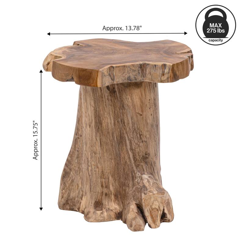 JONATHAN Y Amara Rustic Modern Handcrafted Live Edge Solid Teak Wood Stump Stool