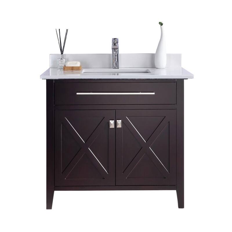 Miseno MV-36-313YG319 Wimbledon 36" Free Standing Single Basin Vanity - Brown / White Quartz - Natural Finish