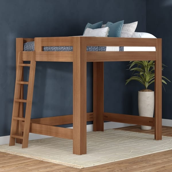 slide 2 of 22, Olympic Queen Loft Bed with Ladder Embossed Pecan