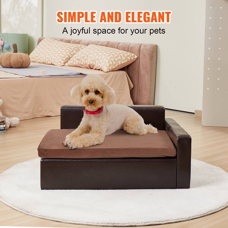 VEVOR Pet Sofa, Soft Leather Dog Sofa Bed, 110 lbs Loading Cat Sofa, Black