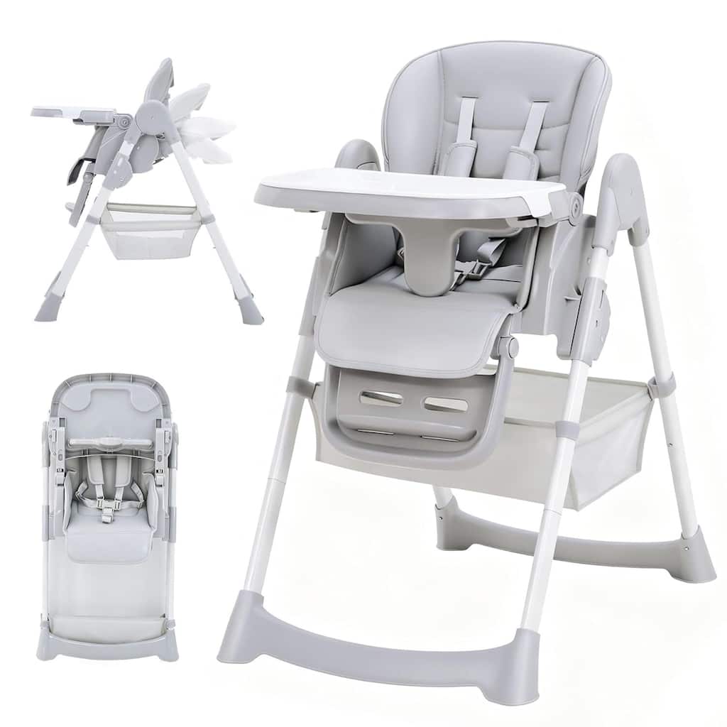 Adjustable Backrest Foldable High Chair for Babies & Toddlers, Light Grey