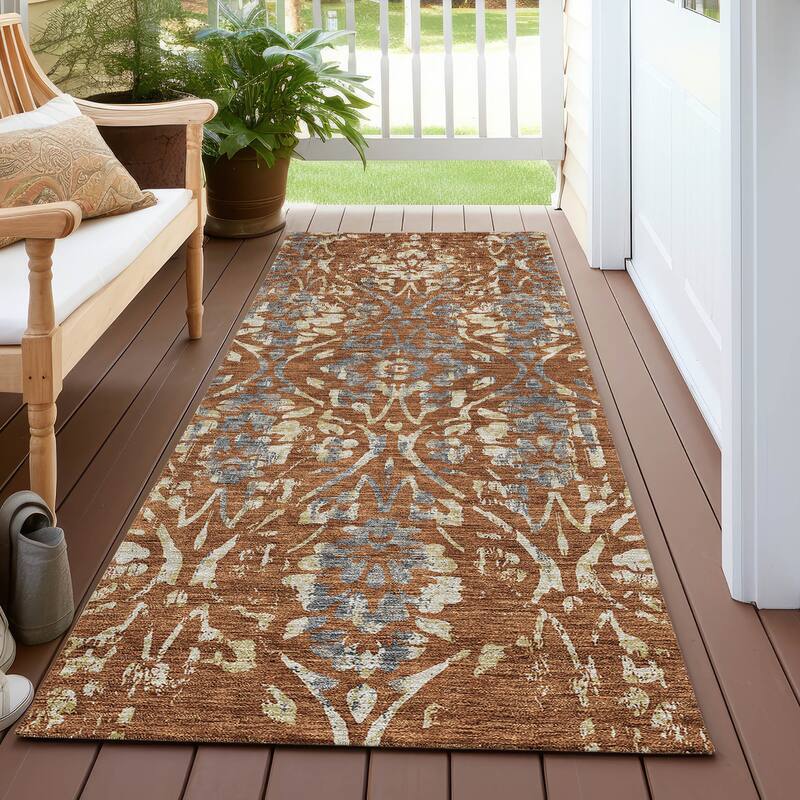 Machine Washable Indoor/ Outdoor Chantille Traditional Distressed Rug - Paprika - 2'3" x 7'6"