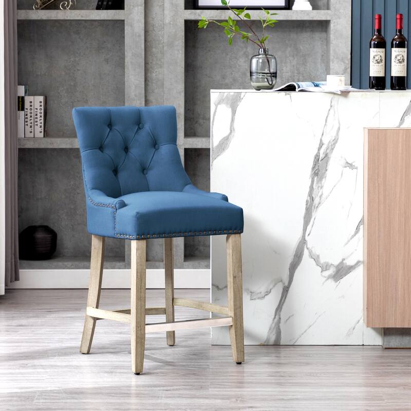 Carter 24" Linen Fabric Tufted Upholstered Counter Stool (Set of 2) - N/A