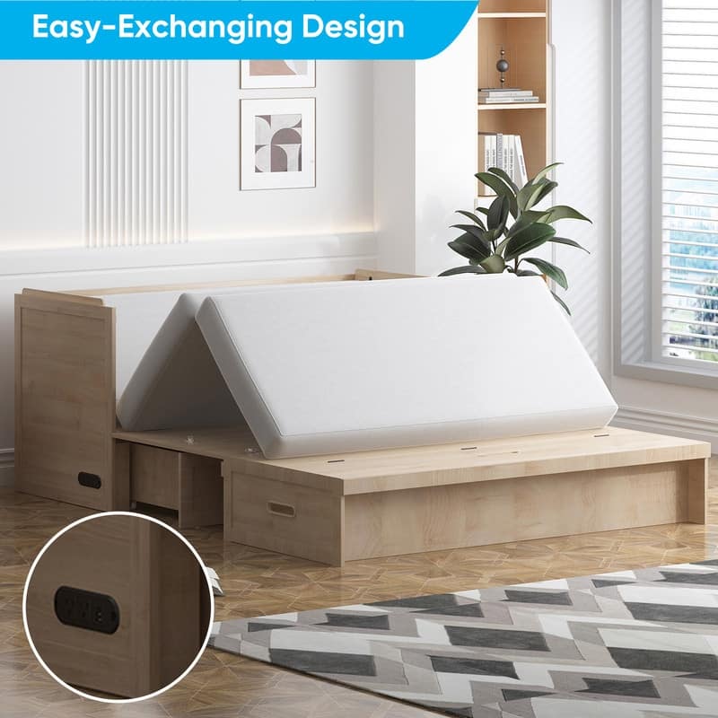 Mixoy Queen Size Murphy Bed with Charging Station & Storage Drawer,Space-Saving Design,Optional Mattress