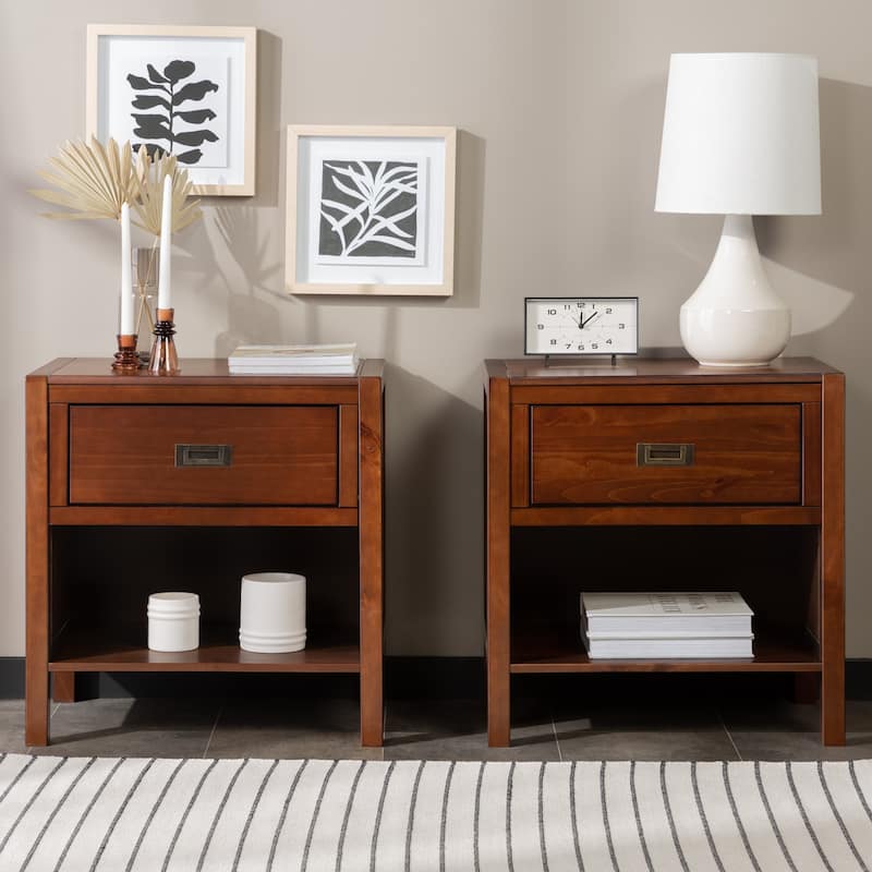 Middlebrook Solid Wood Modern 1-Drawer Nightstands, Set of 2 - Walnut