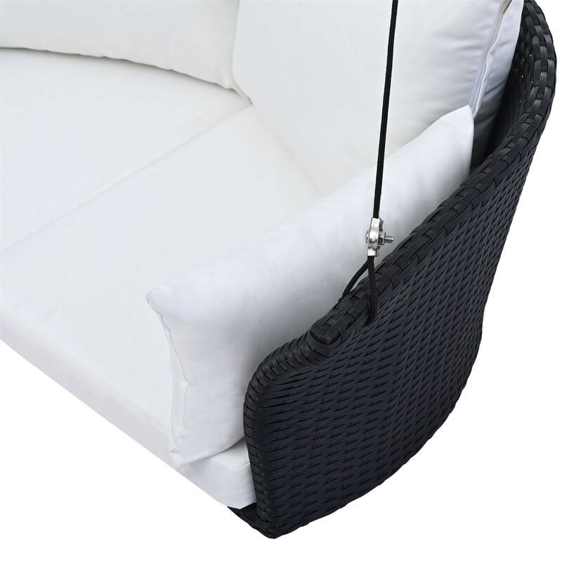 2-Person Porch Swing Bench, PE Rattan Outdoor Swing Chair w/ Comfortable Seat & Back Cushions, Patio Loveseat Swing for Balcony