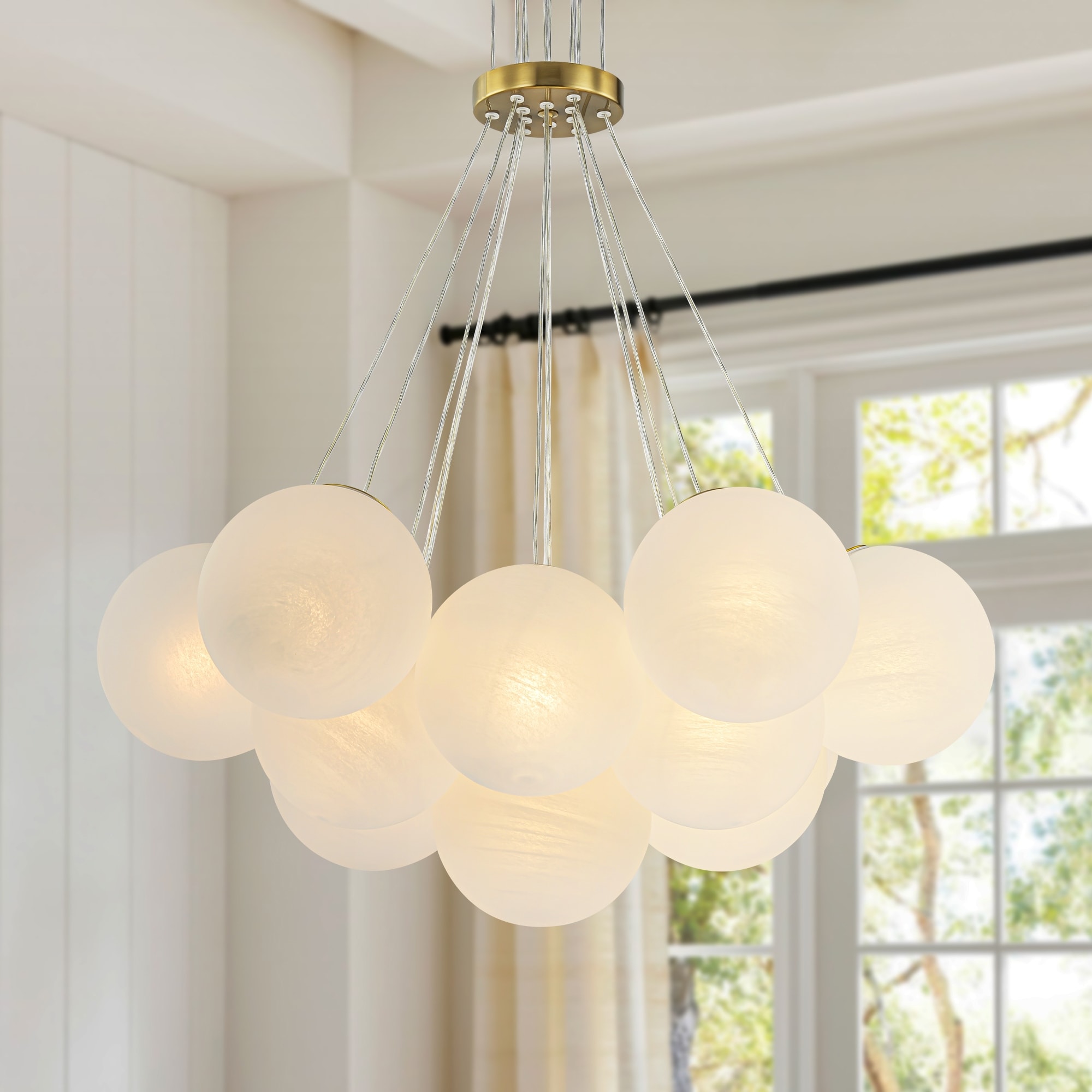 Rennnsan 13-Light Modern Gold Linear Textured Glass Globe Bubble Chandelier - 25.5 in. W x 64.9 in. H