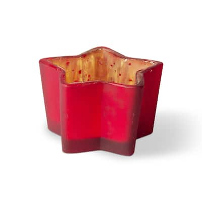 Christmas Holiday Red Star Shaped Glass Tealight Candle Holder,