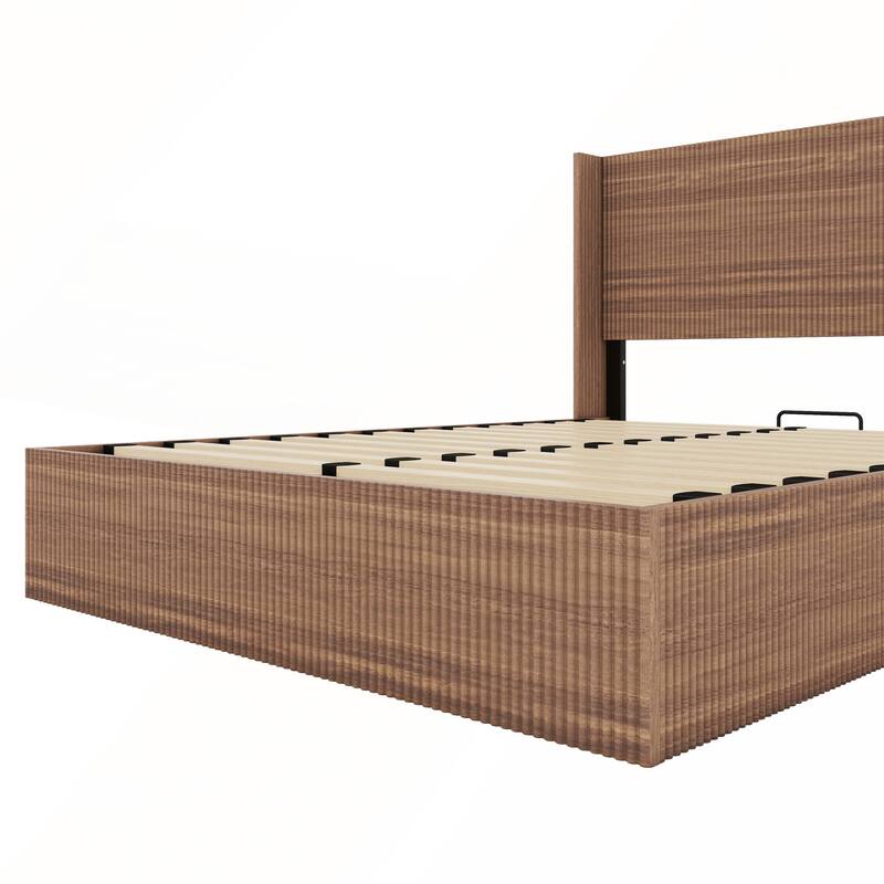 Large Grooved Undulating Lift Storage Bed Frame with Lift Storage