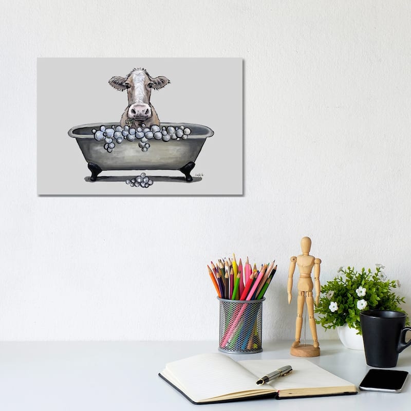 iCanvas "Cow In A Tub, Cow Bathroom Art 'maizy'" by Hippie Hound Studios Canvas Print - 8x12x0.75