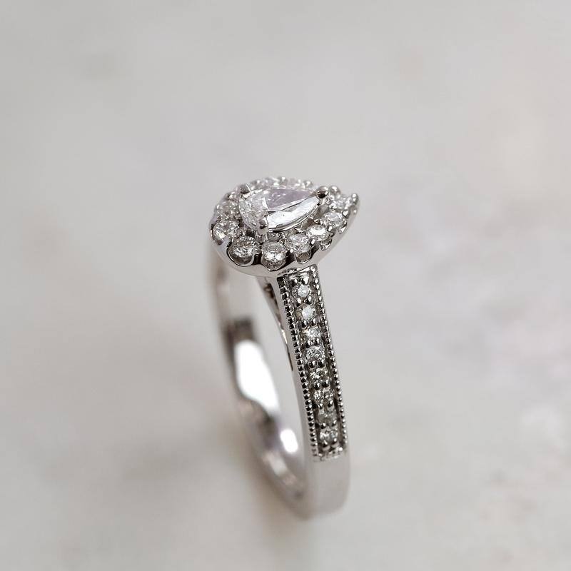 Annello by Kobelli 10k White Gold The Pear Halo Diamond Ring (HI/SI, HI/I)