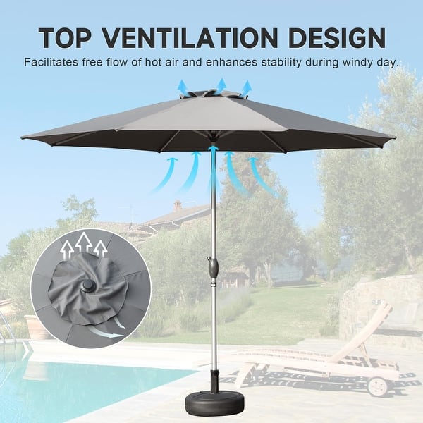 slide 2 of 8, 9FT Patio Umbrella, Outdoor Table Umbrella with Push Button Tilt and Crank Gray