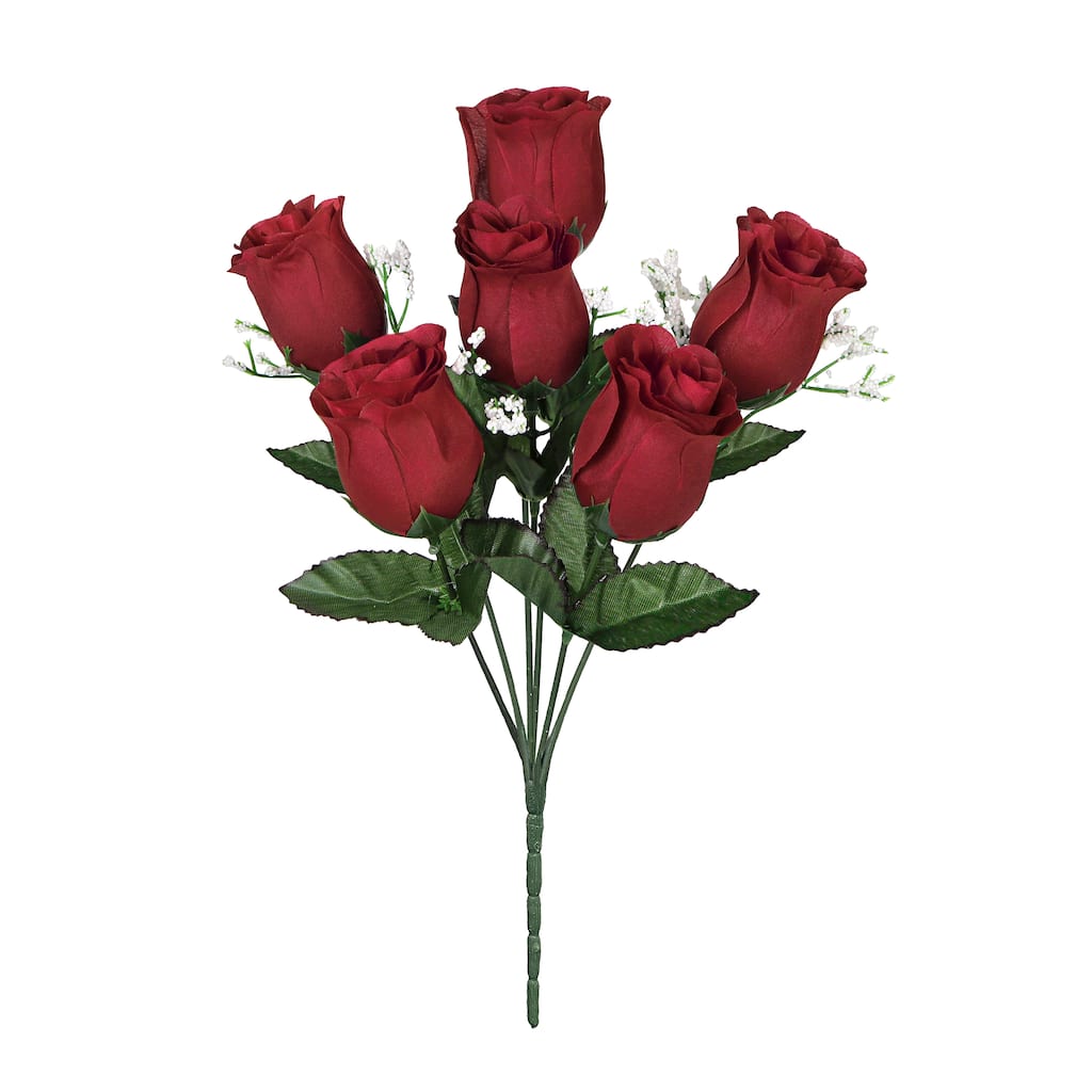 Set of 12 Burgundy Artificial Rose Bud Flower Stem Bush Bouquet 14in - 14" L x 6" W x 6" DP