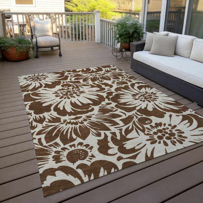 Machine Washable Indoor/ Outdoor Whimsy Floral Chantille Rug