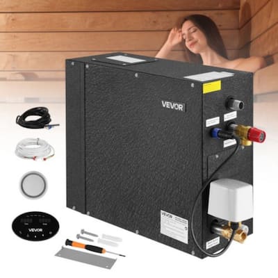 Black 9kW Steam Generator with Smart Digital Control for Bathroom and Sauna Fast Heating - 17.72” x 7.28” x 13.58”