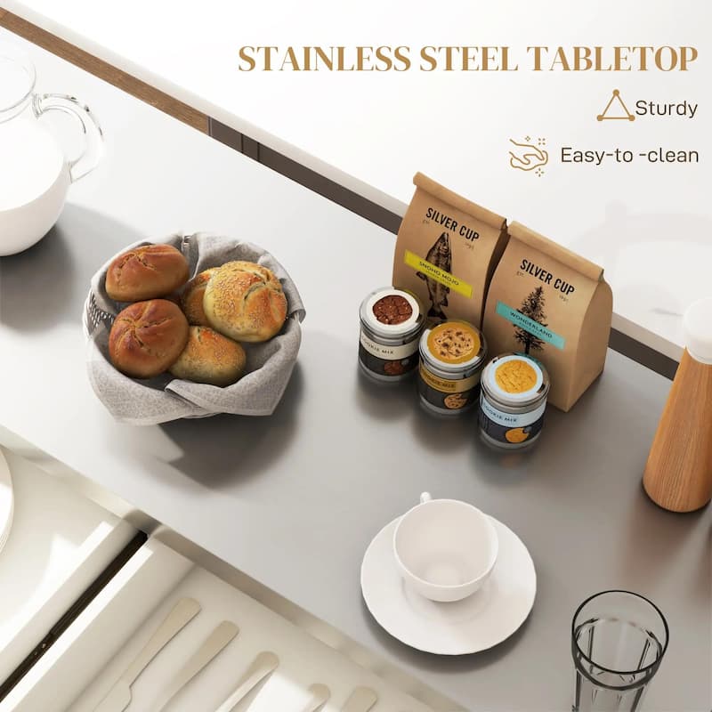 Rolling Kitchen Island with Stainless Steel Top,2 Drawers,Spice, Knife