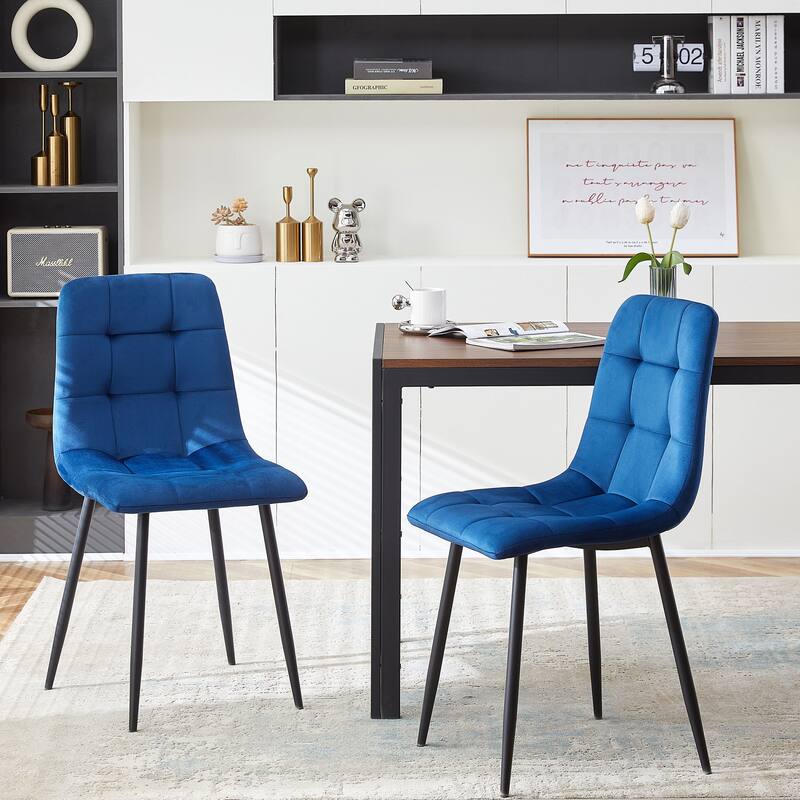 Mid Century Modern Blue Velvet Dining Chairs Set Of 2 For Kitchen, Living Room - Blue